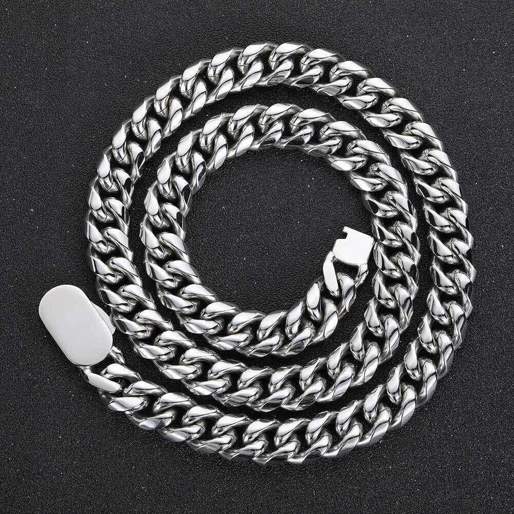 Hip Hop Stainless Round Polished Encrypted Cuban Single Side Spring Clasp Titanium Steel Jewelry Men's Necklace f0fe