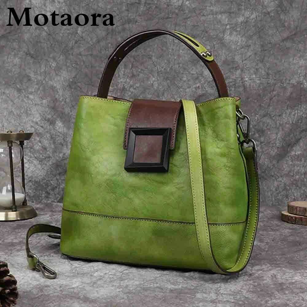 Luxury Bag MOTAORA Women S Vintage Bucket Genuine Top Grain Leather Handmade Purse Designer Casual Office Travel Shoulder Bag Designer