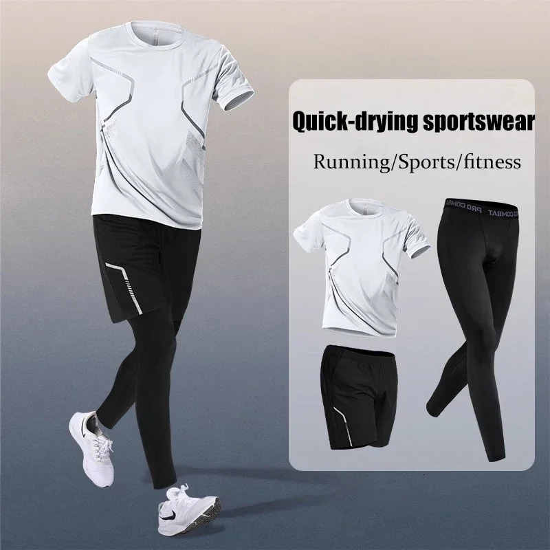 Badminton suit mens ice silk quick-drying running sportswear fitness set short-sleeved T-shirt morning run 250617