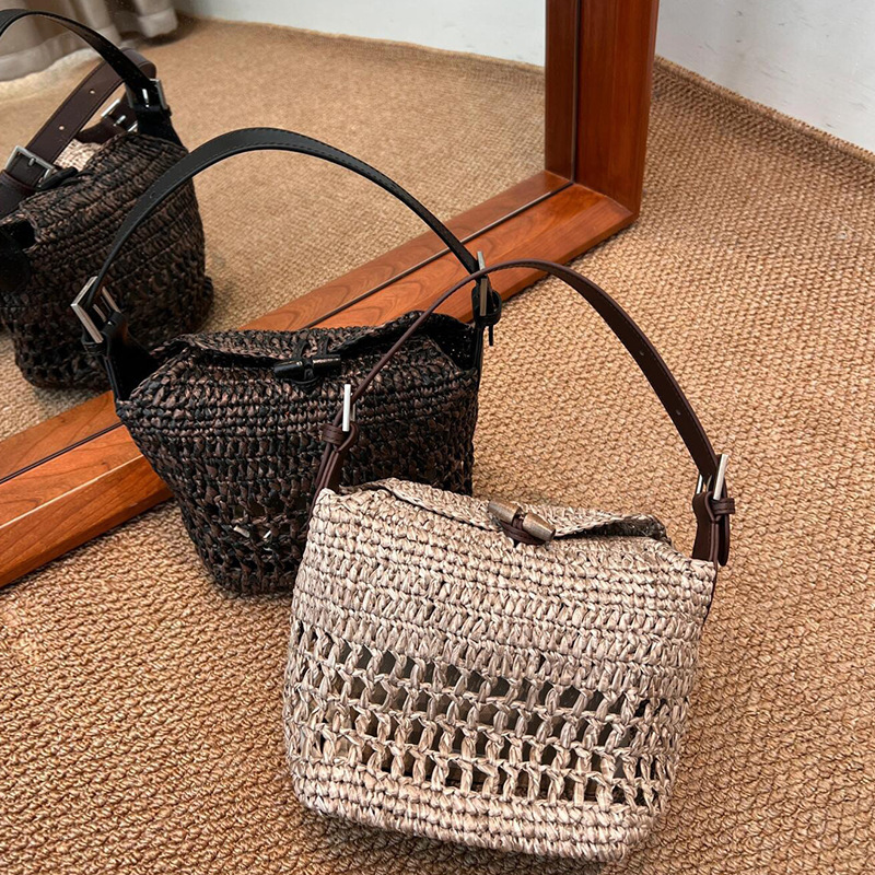 Free shipping designer bag 2025 New Handmade Crochet Shoulder Bag Underarm Bag Straw Feel Spring Summer Vintage Handbag Niche Women Bag Trend