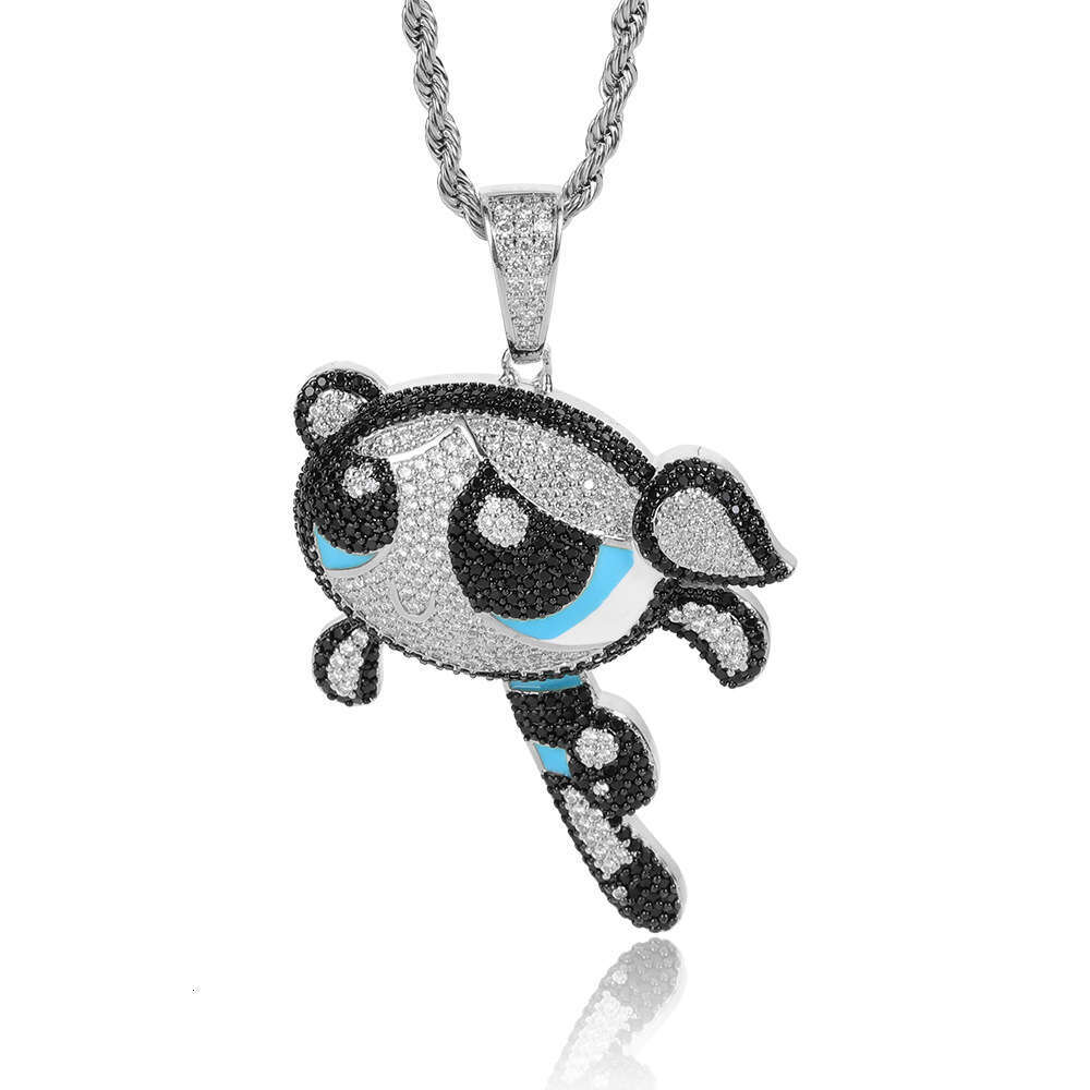 Hip Hop Cartoon Anime Powerpuff Girls Trendy Brand Copper Inlaid Zircon Men's Pendant Necklace d9cb