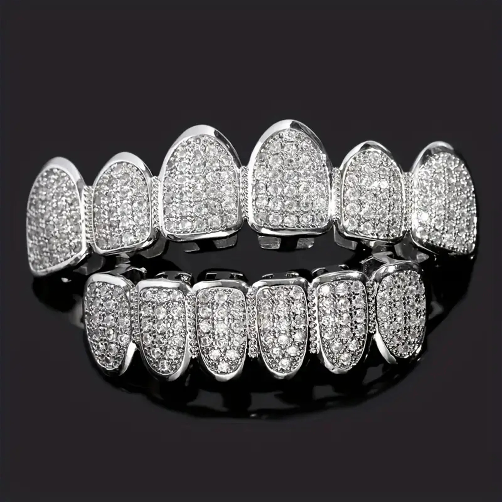 CZ Teeth Set For Unisex Top Bottom Mouth Gold Silver Color Grills Tooth Cap Removable Dental Fashion Jewelry 250613