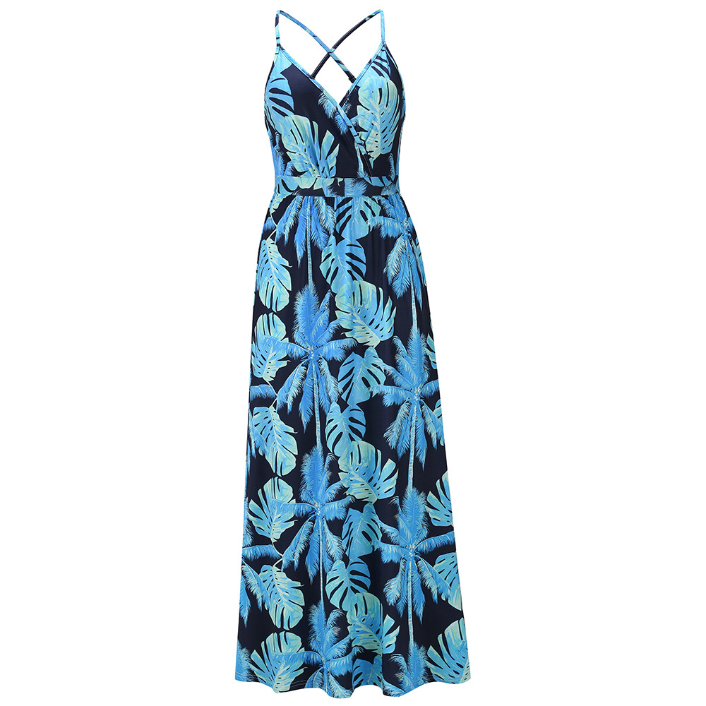 F6221Spring and summer new dress Bohemian floral suspender long dress foreign trade women's clothing