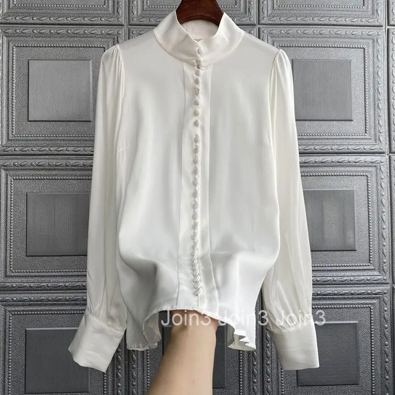 Camisas De Mujer Long Sleeve Stand Blouses for Women Vintage Temperament Oversized Tops Solid Color Fashion Korean Shirts 27r883
