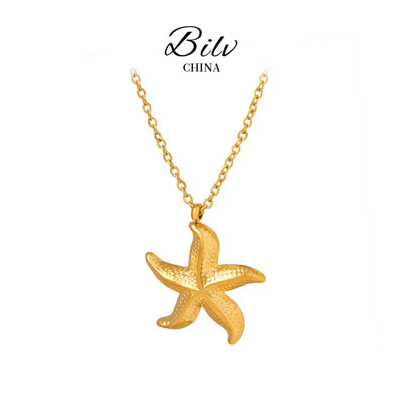 Boho Gold Starfish Necklace, Textured Sea Creature Pendant Chain, Beachy Jewelry Gift for Her for Women