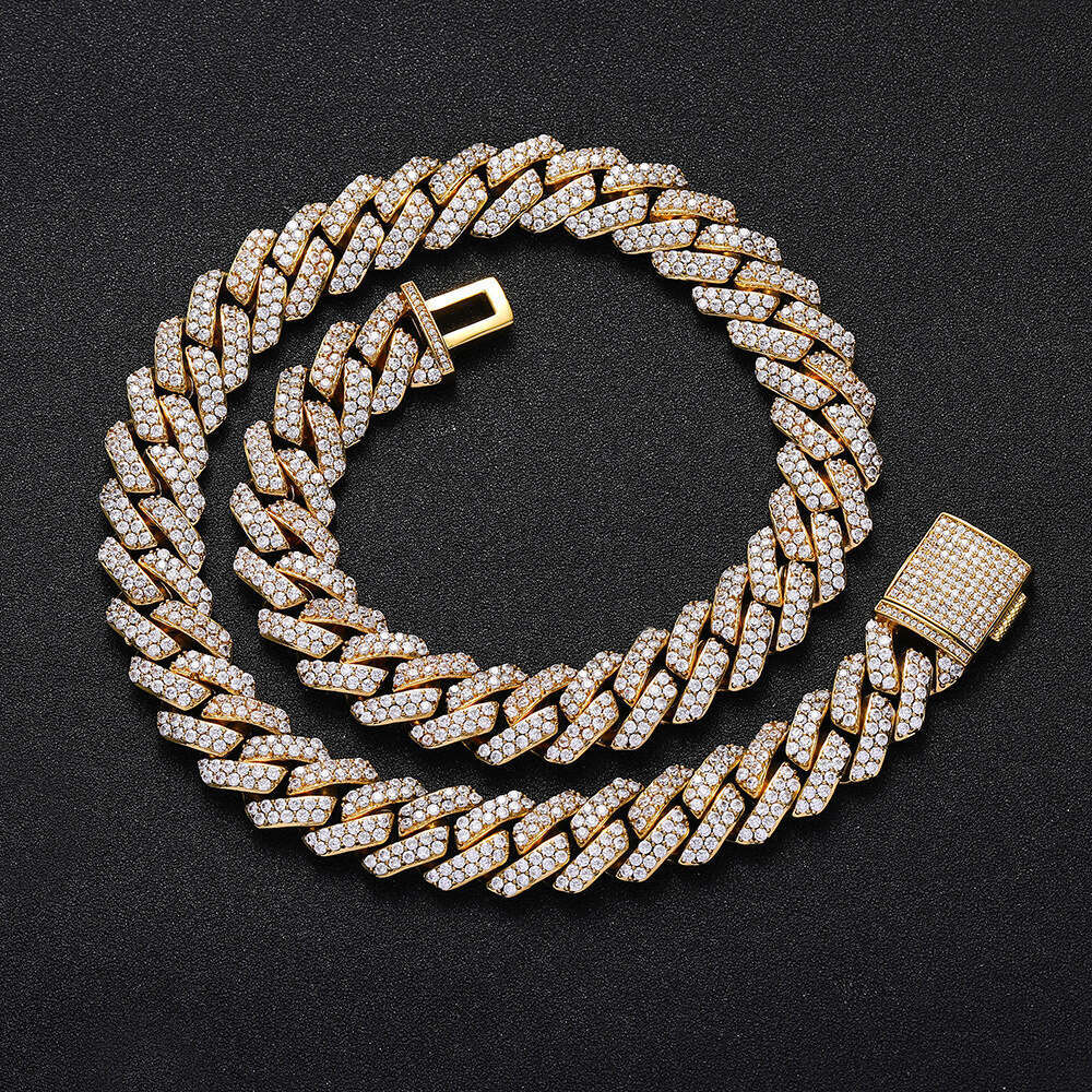 Hip Hop 15mm Double Row Zircon Dia Cuban Chain Men's Necklace Trendy Brand Jewelry 6880