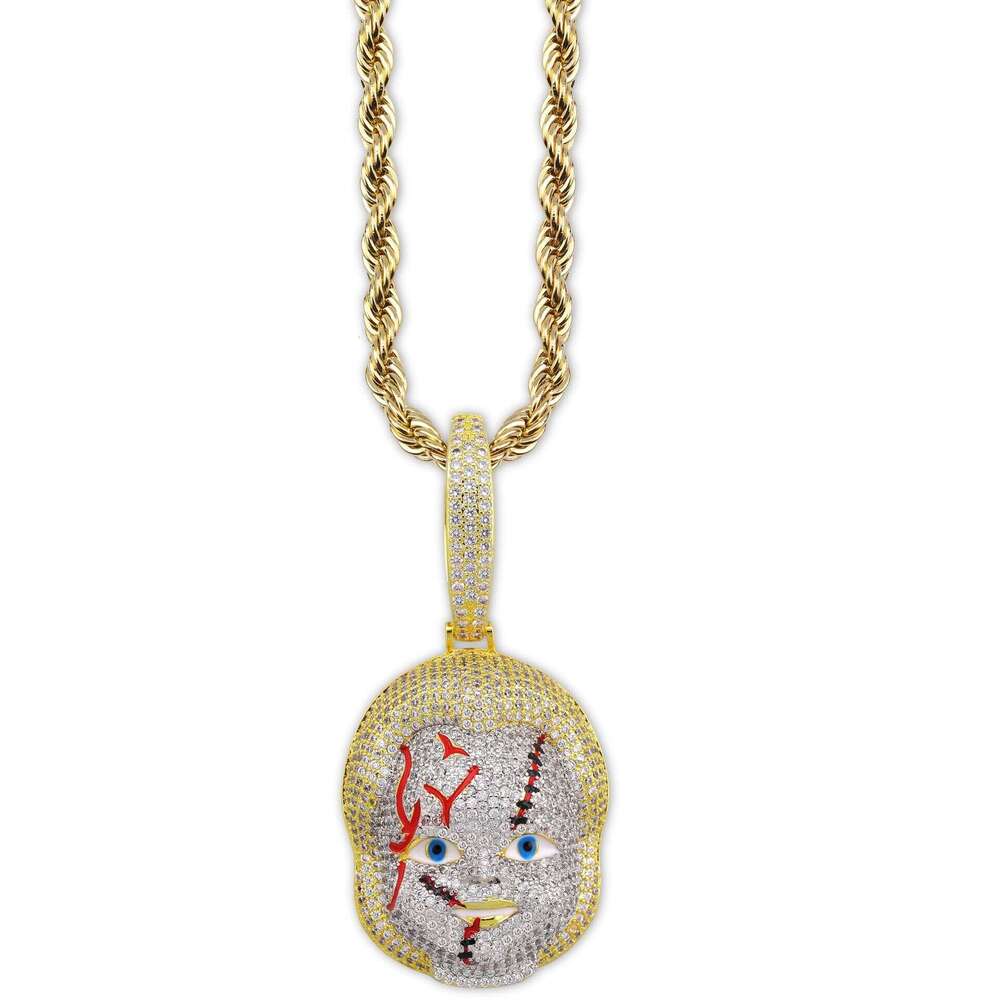 Ins New Hip-Hop Accessories Horror Movie Chucky Doll Pendant Trendy Micro-Paved Full Zircon Necklace