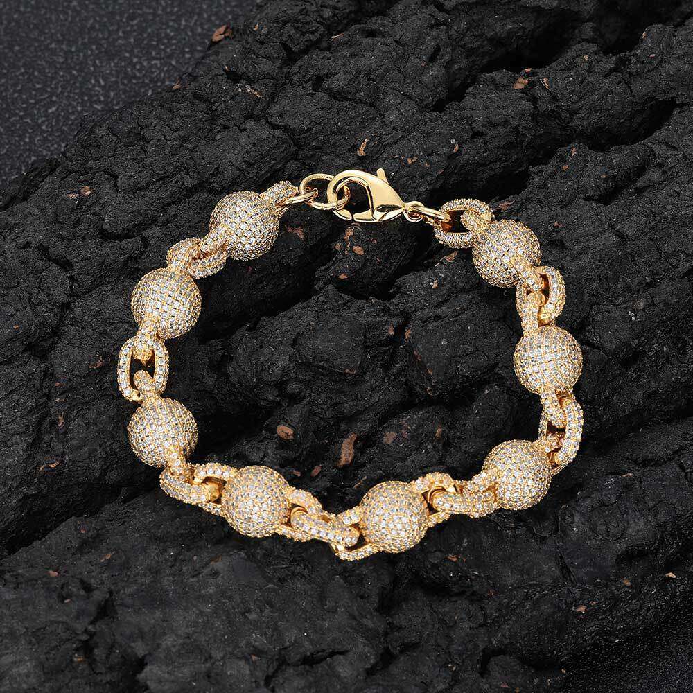 10.5mm Inlaid Dia Bubble Round Bead Chain Zircon Hip Hop Men's Bracelet 7f91