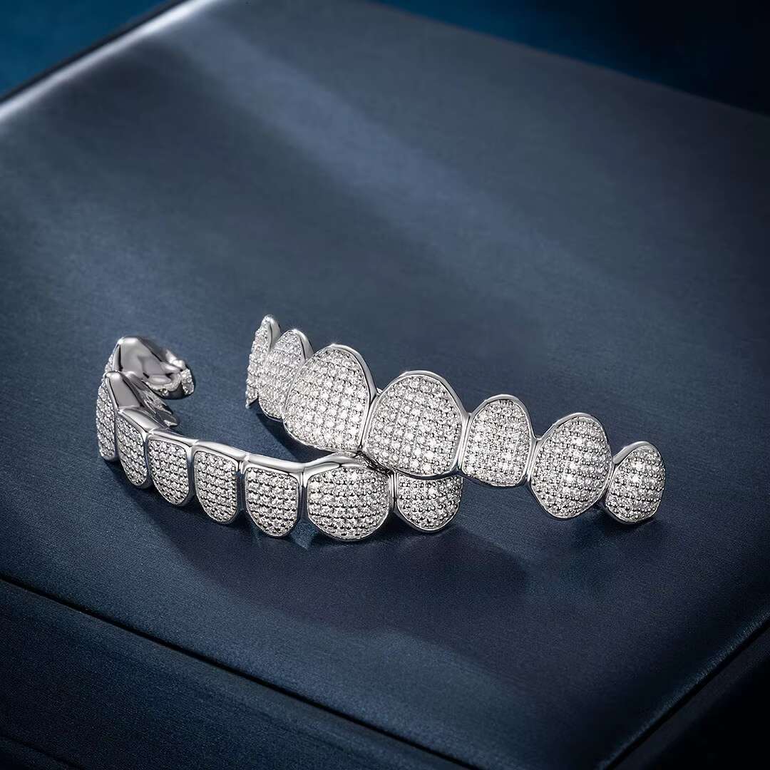Custom Grillz Fine Jewelry VVS Honeycomb Shape Moissanite Diamond Tooth 925 Silver Iced Out Grillz for Teeth