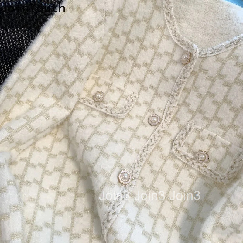 Knitwear Plaid Cardigan Jackets Women Autumn Winter Clothing Sueter Mujer Soft Furry Knit Sweater Tops Loose Vintage Pull Femme