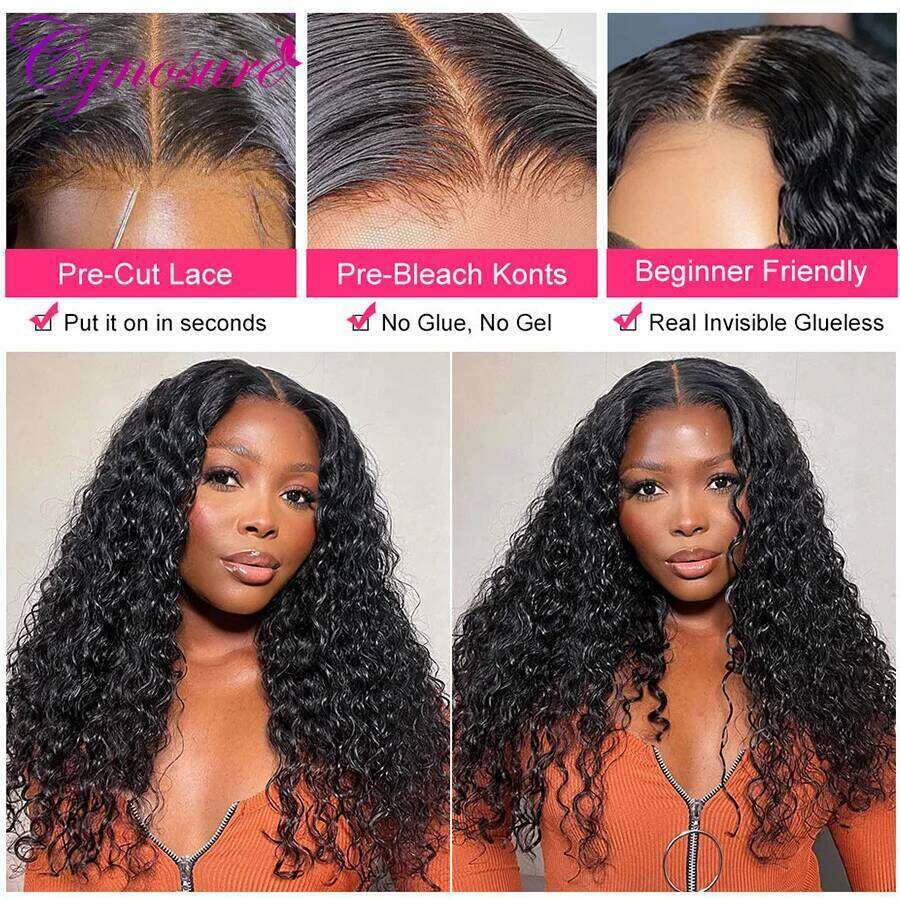 Cynosure HD Lace Frontal Cut Glueless Wig Ready to Wear Pre Plucked Brazilian Curly Human Hair Wigs