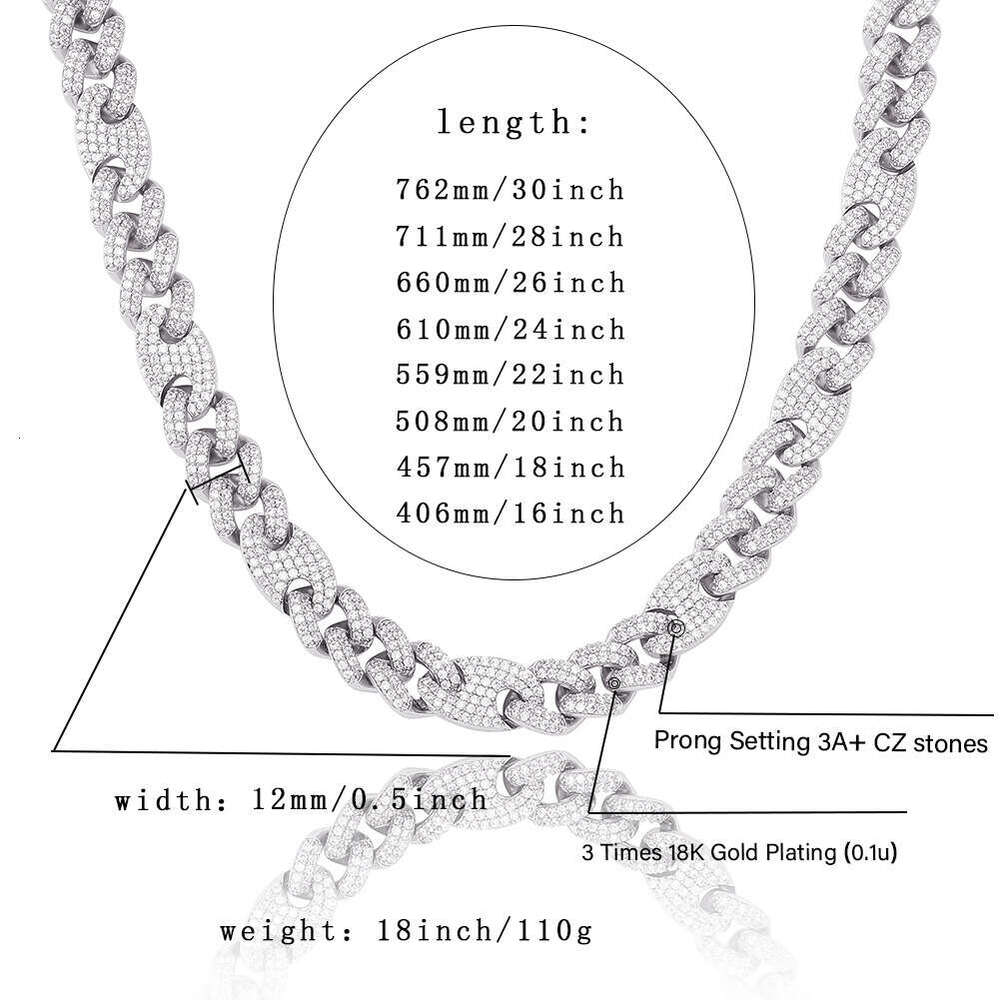 Hip Hop Full Dia Necklace 20MM Pig Nose Cuban Chain Gold Plated Personality Four-Leaf Clover Trendy Zircon Inlaid Bracelet