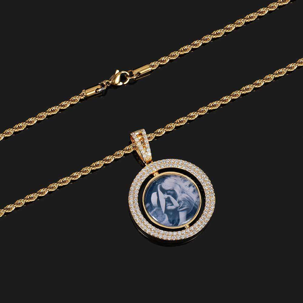 Hip Hop Frame DIY Creative Rotatable Hollow Double-Sided Round Photo Pendant Jewelry Trendy Brand 35d9