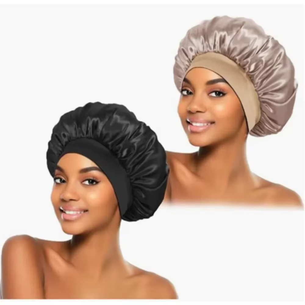 Soft Silk Satin Lined Bonnet Large Satin Hair Bonnet Household Sleep Shower Cap Hair Wrap Cover for Long Hair Salon Tool Satin Wide Brim Nightcap Silk