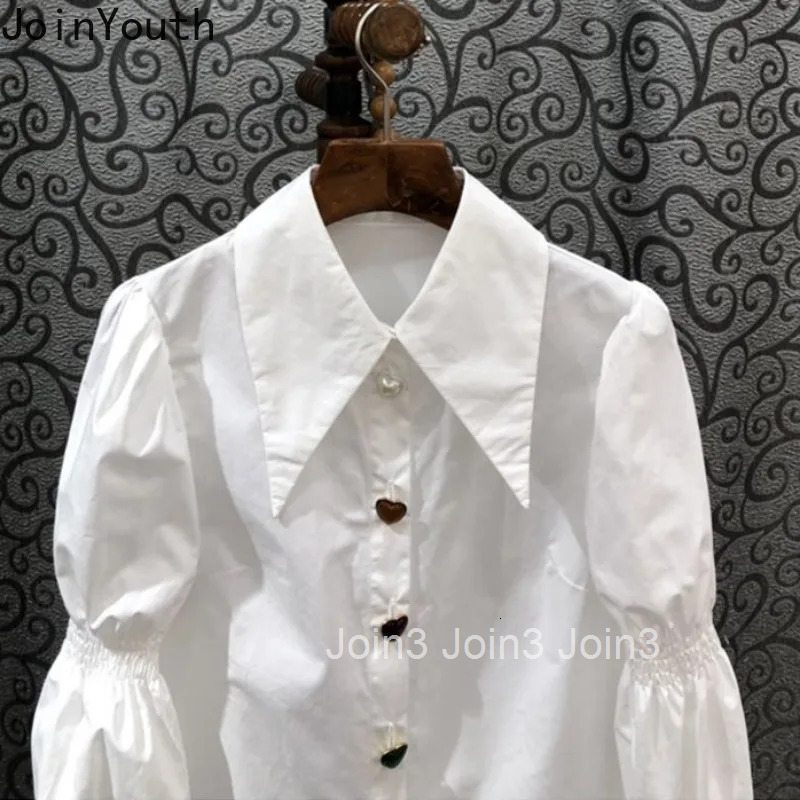 2025 Camisas De Mujer Puff Sleeve Pointed Collar Blouses Women Temperament Ladies Tops Tunic White Shirts Vintage Korean Blouse