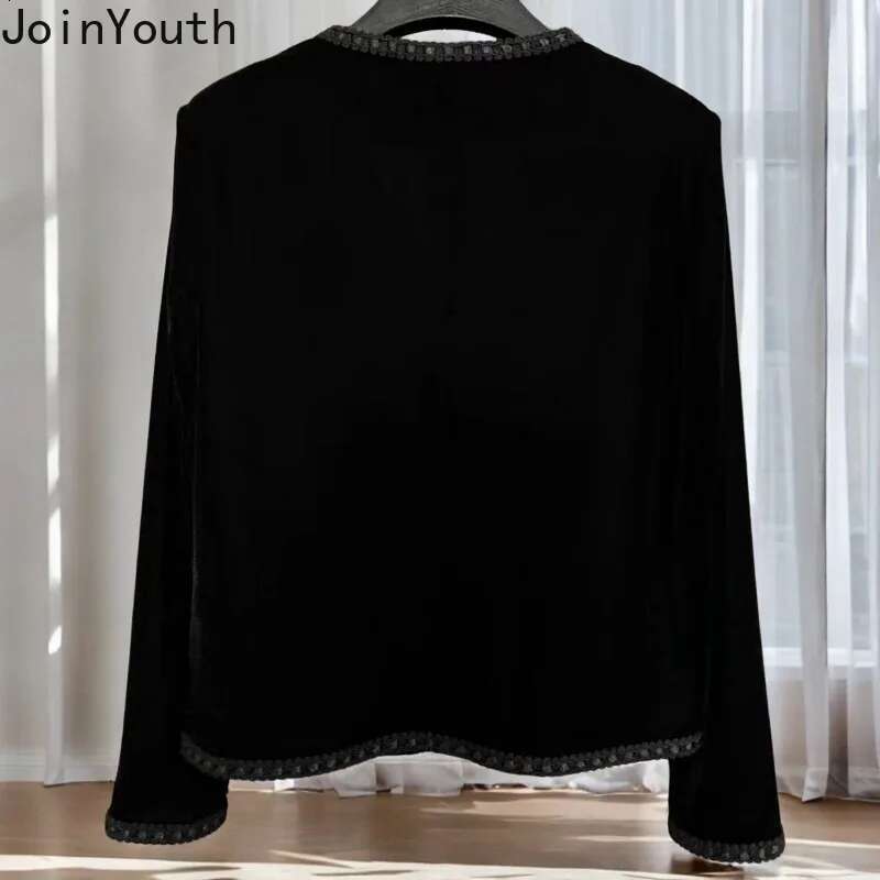 2025 Women Clothing Temperament Jackets V-neck Long Sleeve Velvet Outwear Ropa Mujer Korean Tops Vintage Oversized Coats 63b092