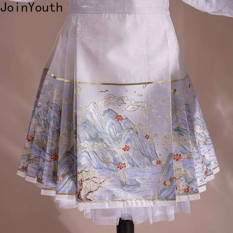 2025 Faldas Mujer De Moda Vintage Skirts Women Chinese Style High Waist Tunic Jupe Embroidery Summer Saia Pleated Floral Skirt