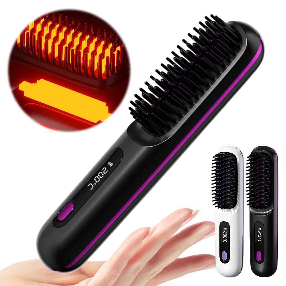 Smoothing Negative Ion Hair Care Comb 3 Setting Portable Mini Travel Straightener Brush Anti-Scald Ionic Hot Comb StraightenerXJ250621