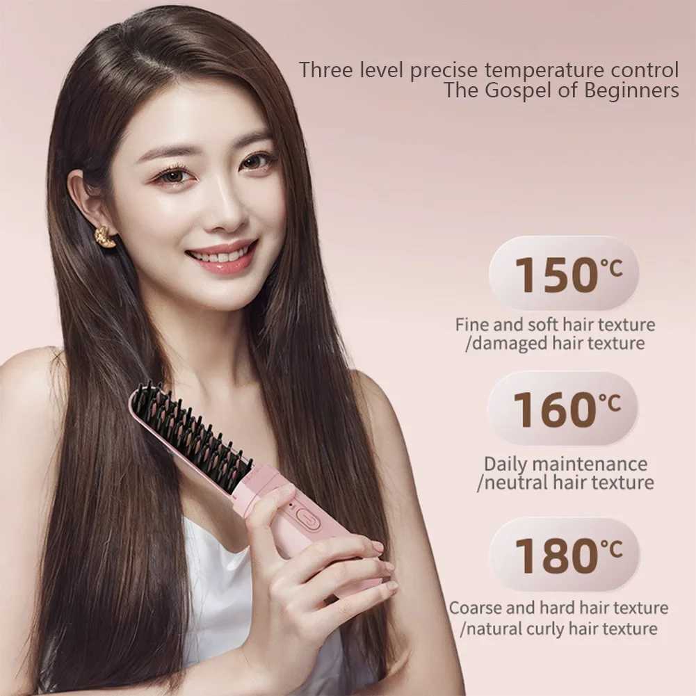 Mini Portable Wireless Hair Straightener Rechargeable Negative Ion Dual-purpose Hair Straightener Curling Iron Hair Style ToolXJ250621