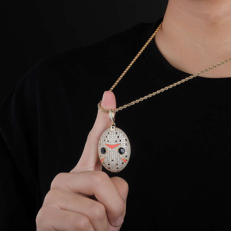 Hip Hop Saw Mask Micro Paved Zircon Exaggerated Pendant Unisex Trendy Necklace