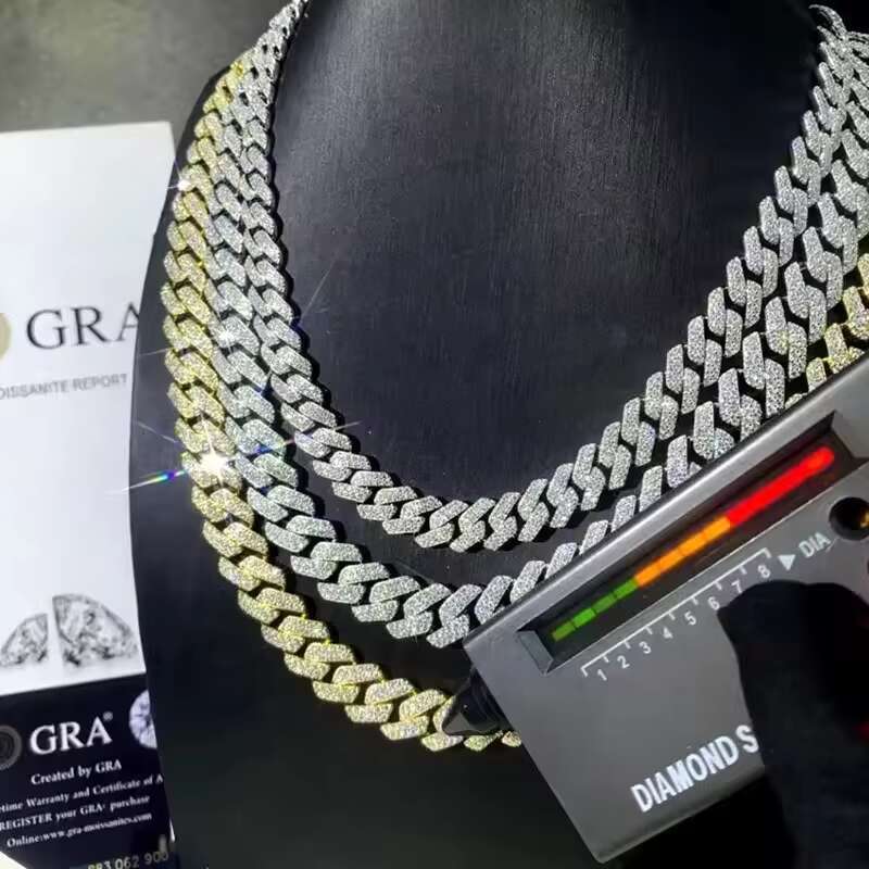 OEM VVS Moissanite Necklace Hip Hop Tennis Jewelry Necklace 925 Sterling Silver Necklace Diamond Iced Out Cuban Link Chain