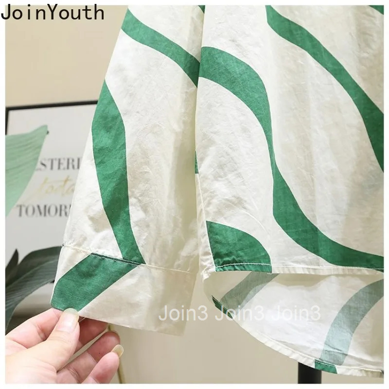 Green Striped Shirts for Women Long Sleeve Casual Summer Blouses 2025 Blusas Mujer De Moda Vintage Fashion Oversized Tops 27y285