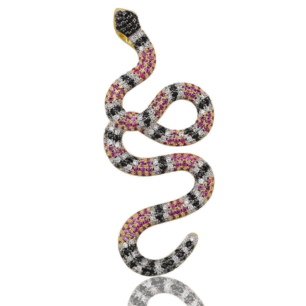 Ins New Hip-Hop Hot Micro-Paved Zircon Colorful Large Snake Pendant Trendy Personality Gold Jewelry