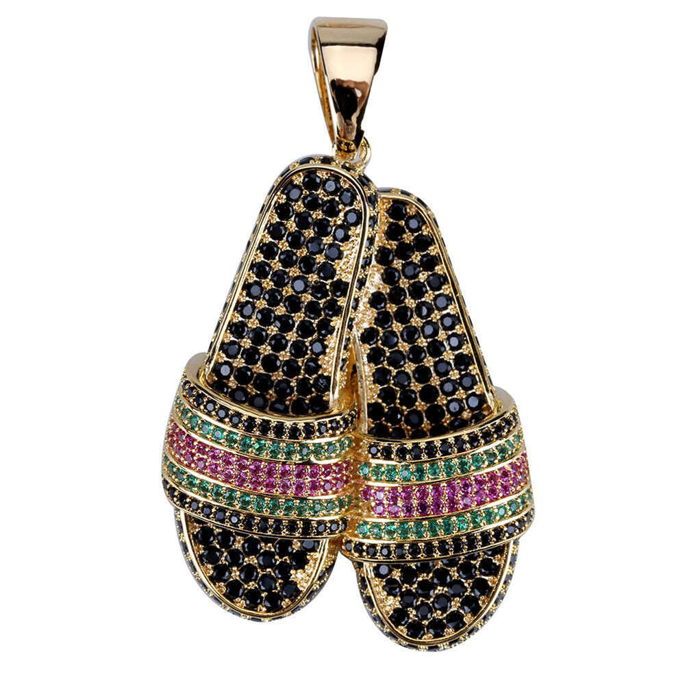 Unique Slippers with Micro-Inlaid Colorful Zircon Hip-Hop Men's Trendy Pendant