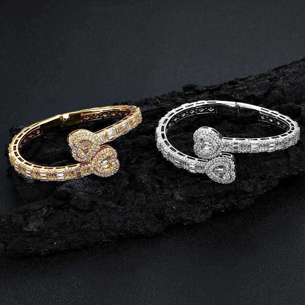 New Heart-Shaped Zircon Punk Style Rap Hip-Hop Bracelet Jewelry 02d0