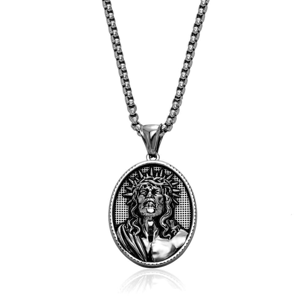 Jin Ao Direct Stainless Steel Head Portrait Niche Simple Soldier Badge Leather Pendant Men's Necklace