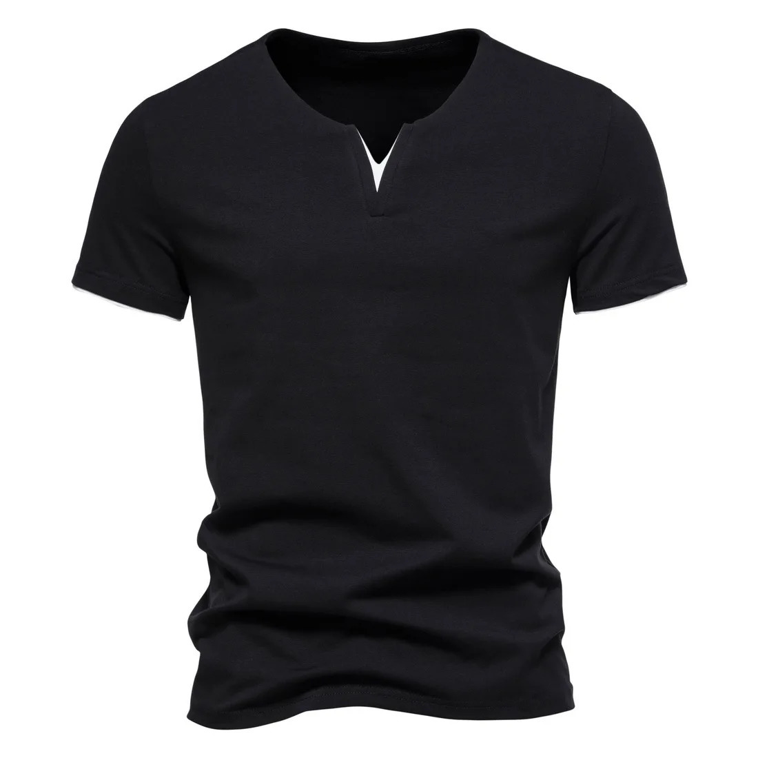 Mens Short Sleeve Henley Shirts Casual Cotton Slim Fit Basic Summer V Neck T-Shirt 250619