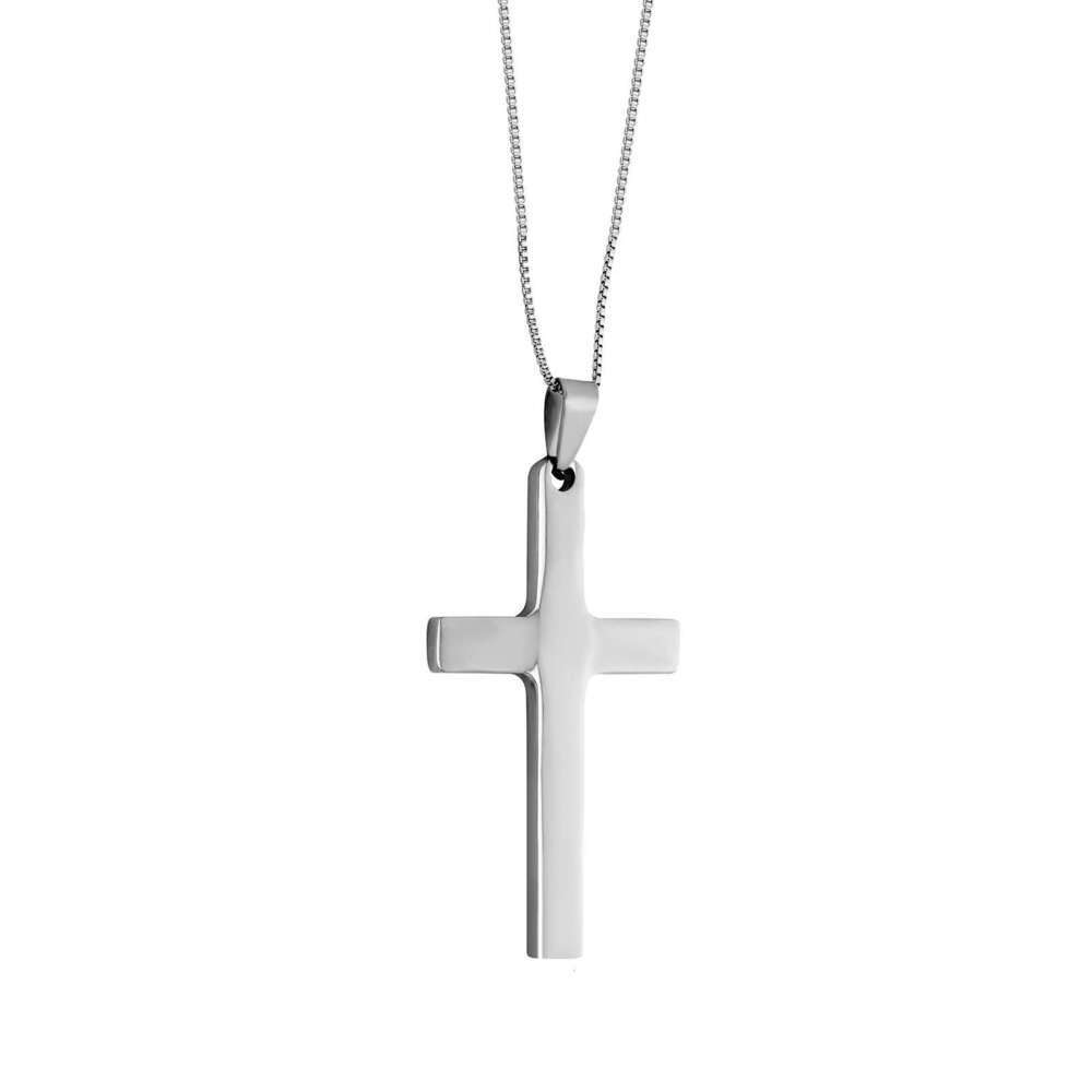 New Simple Stainless Steel Men's Cross Necklace Pendant Jewelry Plain Smooth Surface