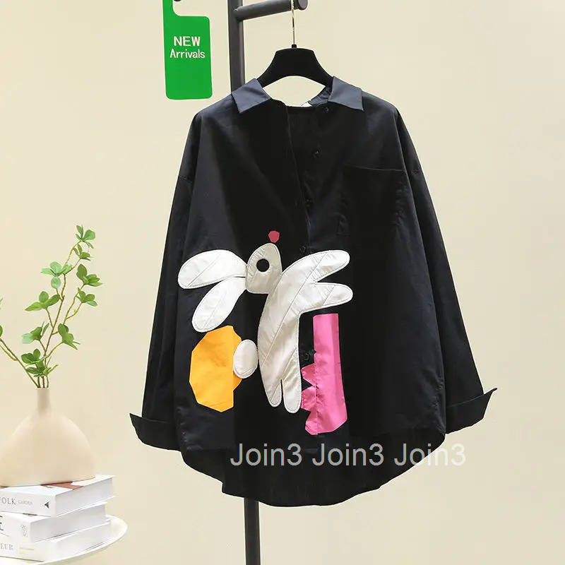 White Camisas De Mujer 2025 Oversized Blouses Women Clothing Long Sleeve Casual Cartoon Rabbit Shirts Fashion Korean Blouse Tops