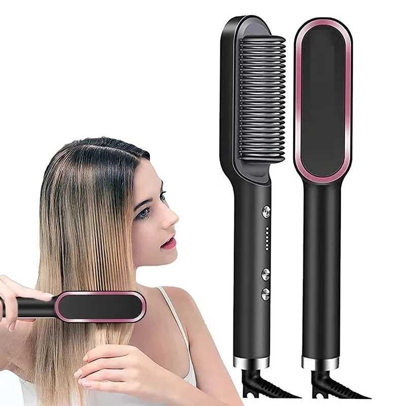 2 In 1 Hair Straightening Brush Negative Ion Hair Straightener Heating Comb Multifunctional Hair Curler Curling Iron Stying ToolXJ250621