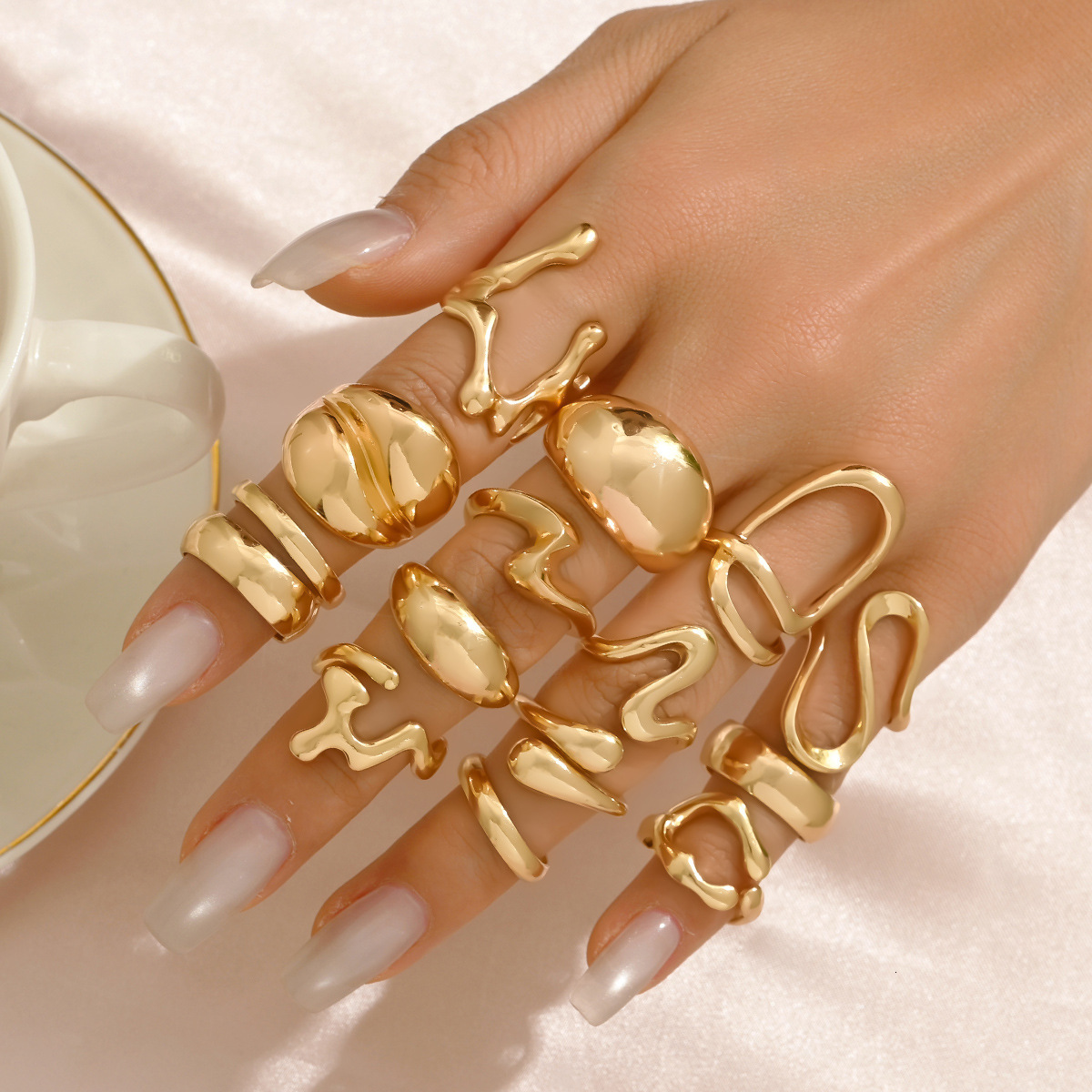 Set Versatile Metal Line Wrapped Design Open Ring High-End Feel For Women
