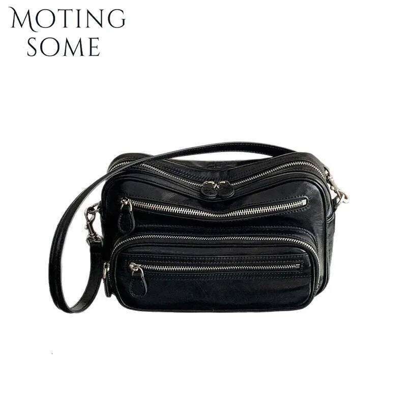 First Layer Cowhide Leather Vintage Brand Key Zipper Shoulder Handbag Underarm Small Square Female Bag Personality