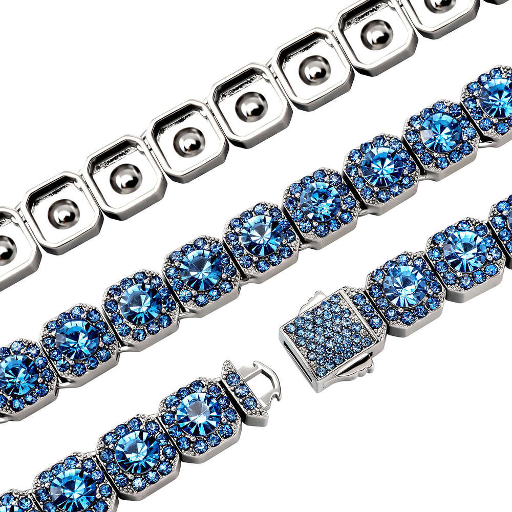 Dewu Same Style Hip-Hop Colorful Full Dia Color-Retaining Rock Candy Necklace Bracelet Unisex Trendy Accessories TikTok Live