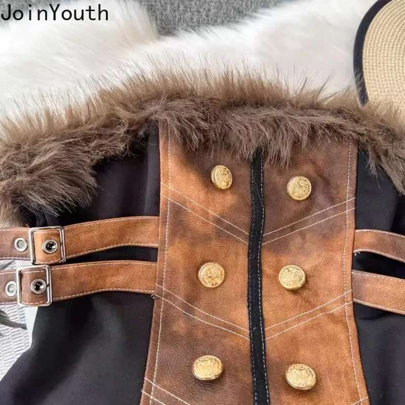 Crop Top Womens Clothing Korean Vest Double-breasted Patchwork Furry Slim Fit Temperament Camis Y2k Tops Fashion Summer Tanks