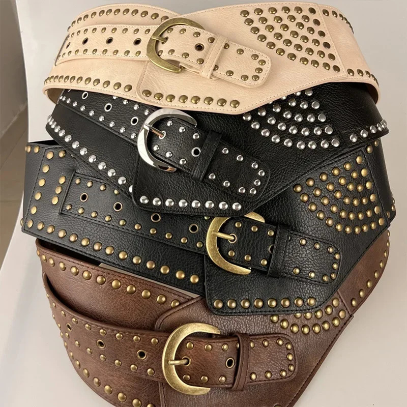 Vintage Rivet Punk Wide Belts American Y2K Metal Pu Spice Girls Waistband Western Heavy Duty Irregular Skirt Decoration 250618