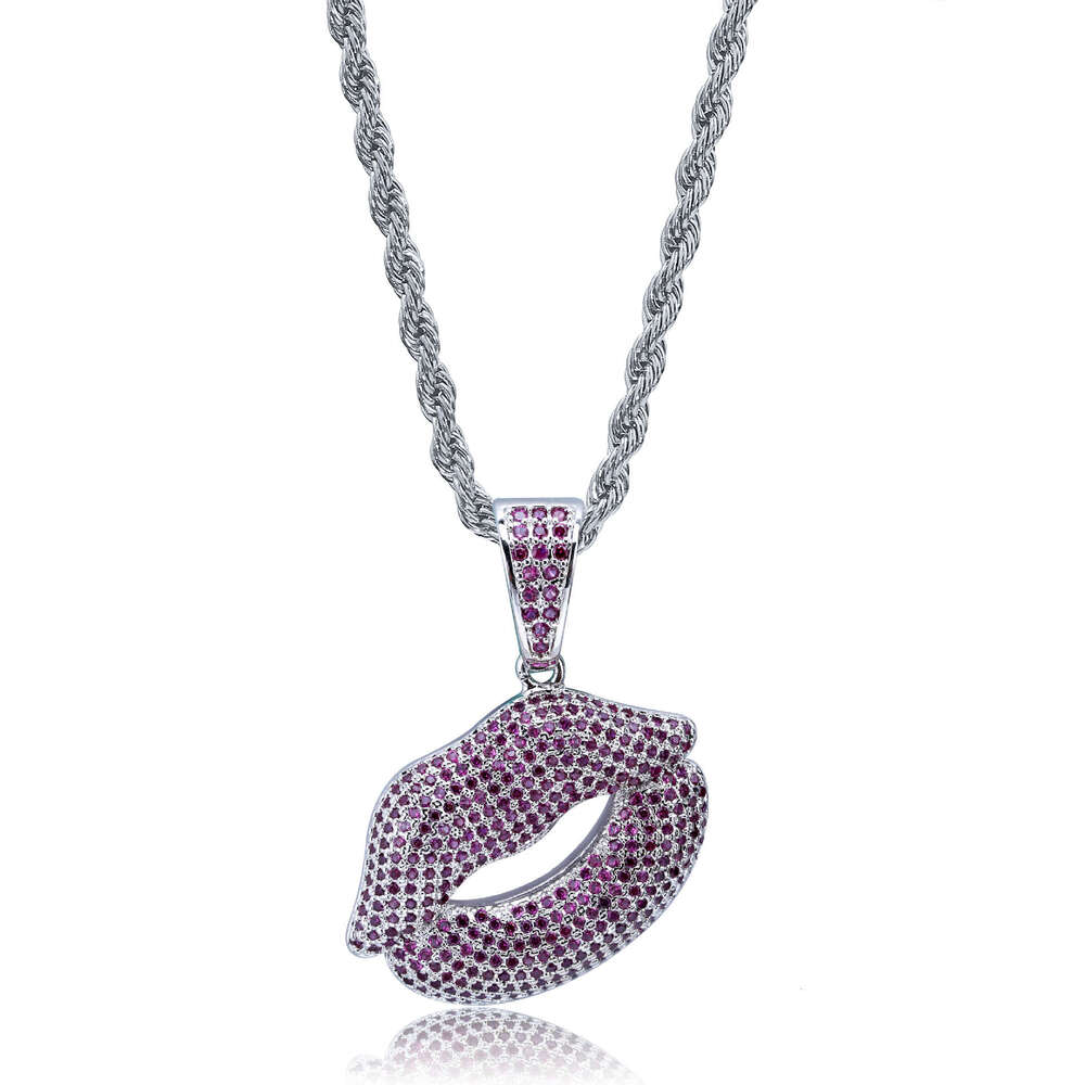 Hip-Hop Sexy Pouty Lips Micro-Paved Purple Zircon Personality Pendant