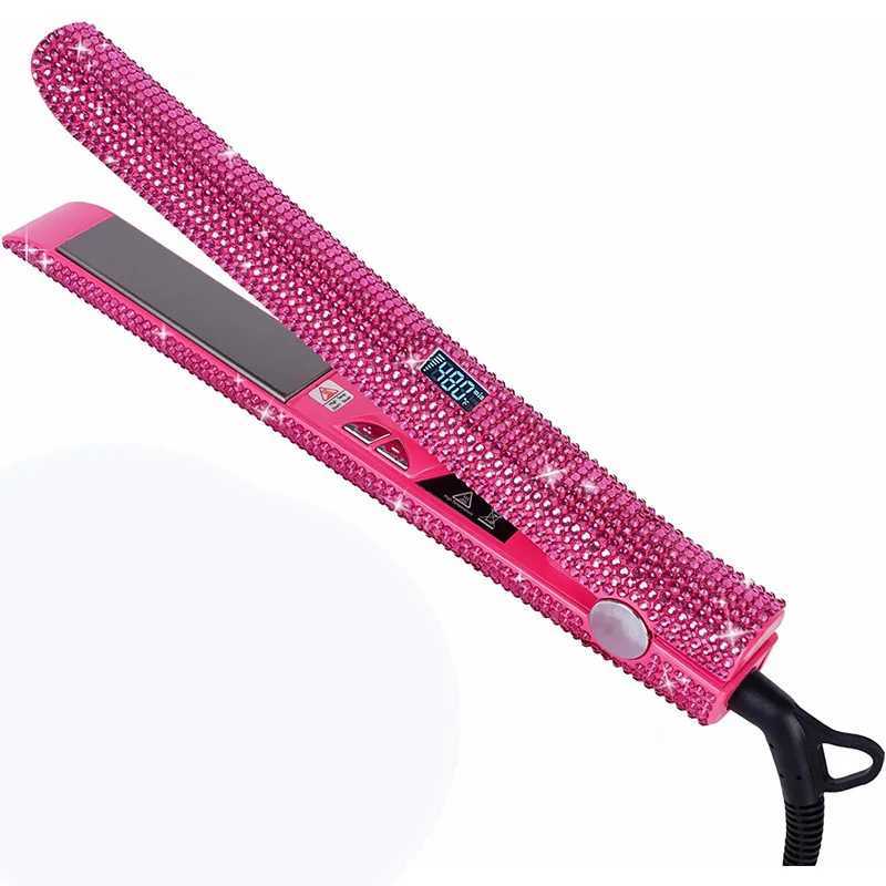 Professional Flat Iron 1 inch Rhinestone Titanium Hair Straightener Hair Styling Iron with LCD Display planchas parael cabelloXJ250621