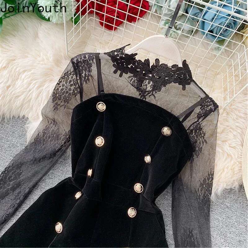 Temperament Bodysuits 2025 Women Clothing Tunic Fashion Patchwork Jumpsuit 2025 Ropa Mujer Double-breasted Black Velvet Rompers