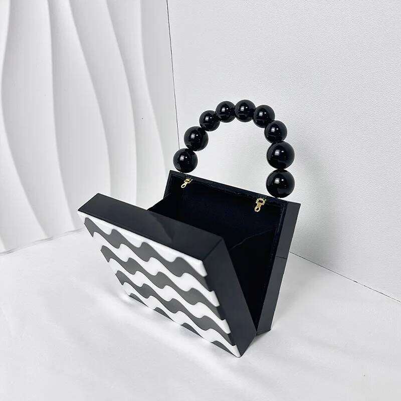 Designer Bag Evening Acrylic Beads Top Handle Bags For Women Weave Printing Purses And Handbags Designer Banquet Bag