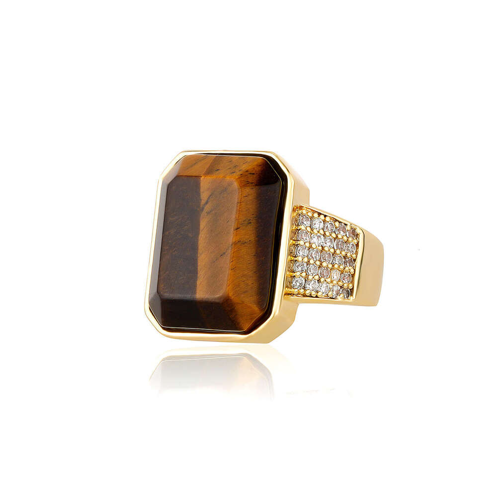 National Trend Hip-Hop Large Natural Tiger Stone Low-Key Luxury Men's Solid Open Ring Live Broadcast