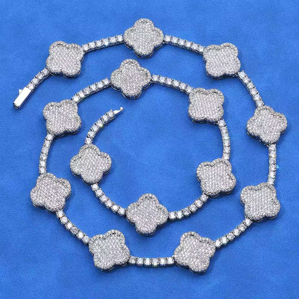 Hip Hop VVS D Colour Clover Tennis Chain S925 Silver Moissanite Men Versatile Necklace Versatile Necklace for Men