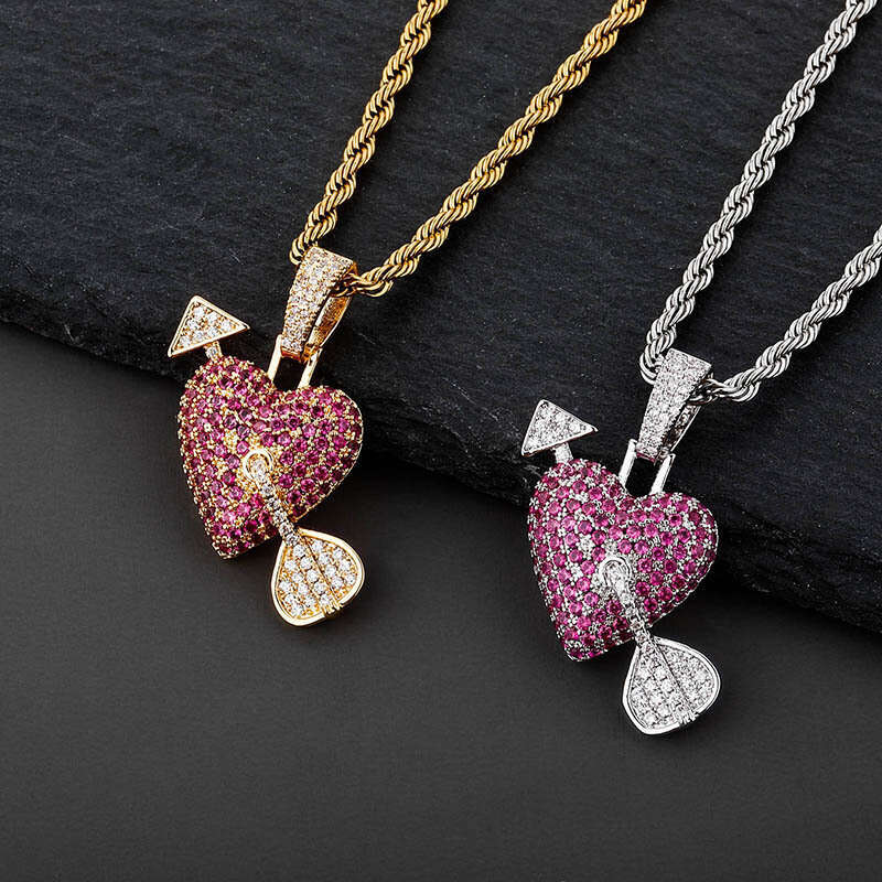Cupid Love God One Arrow Through Heart Male and Female Couple Ins Pendant Micro Paved Colorful Zircon Accessories