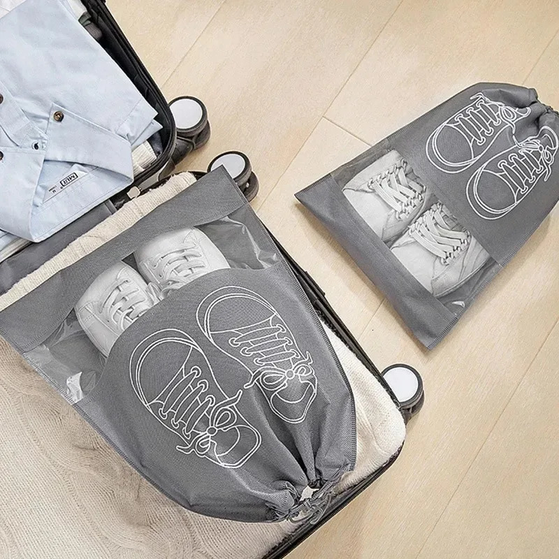 10pcs Shoes Storage Organizer Bags Nonwoven Travel Portable Closet Bag Waterproof Pocket Clothing Tranparent Hanging 250612