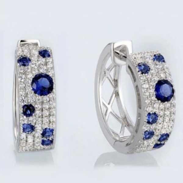 Cute Female White Blue Zircon Stone Round Hoop Earrings Fashion Gold Color Wedding Jewelry For Women