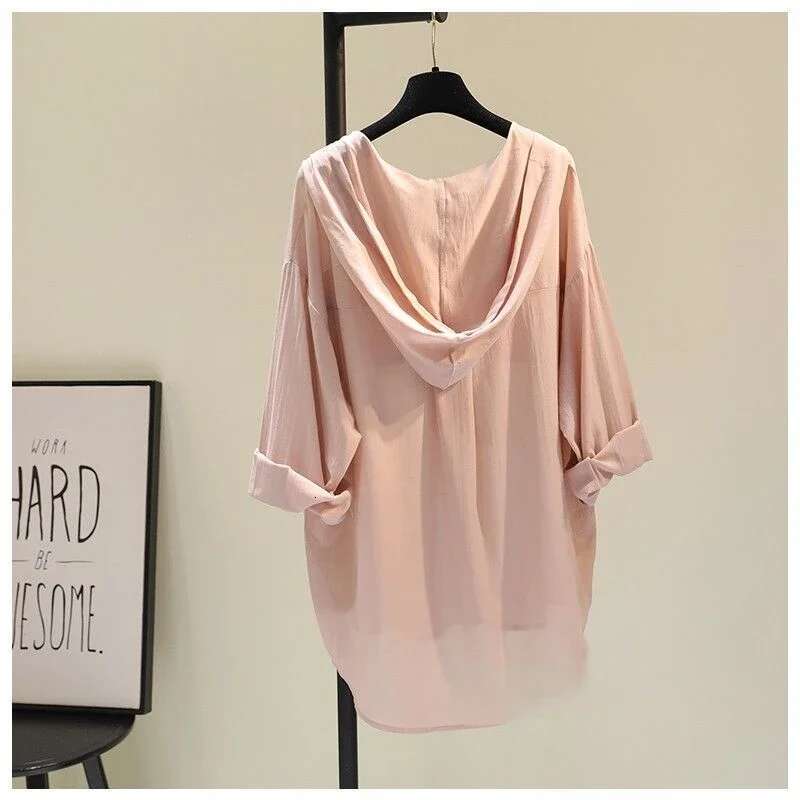 White Hooded Blouses 2025 Womens Clothing Pocket Long Sleeve Casual Oversized Tops Sun Protection Shirt Summer Camisas Mujer