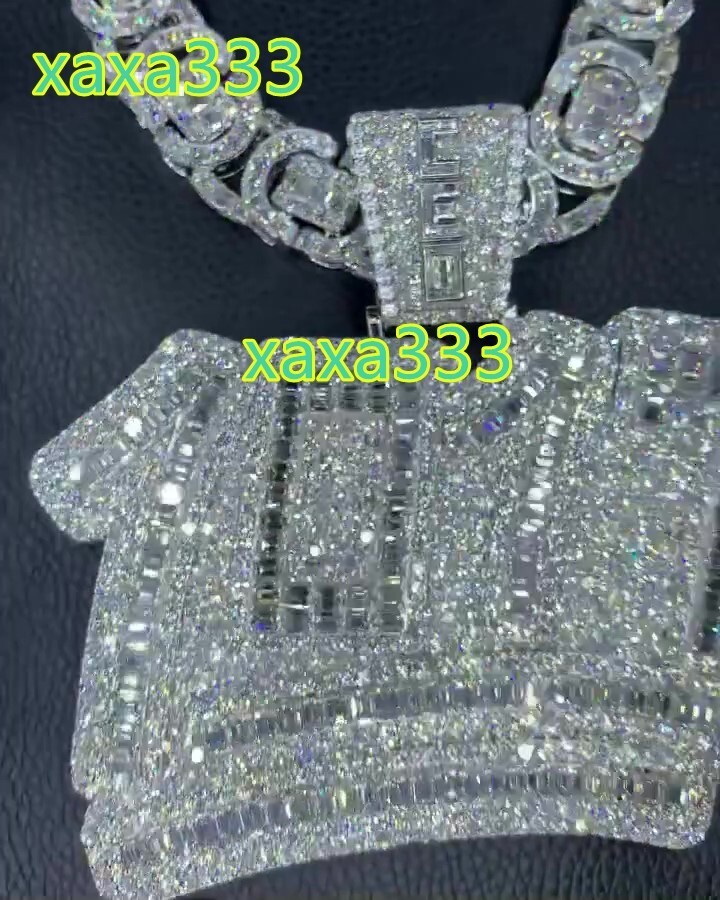 Round and Baguette Cut New Trendy Personalized Number Fully Iced Out VVS Moissanite S925 Sterling Silver Hip Hop Pendant for Him